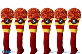 Hybrid Golf Club Headcover 6 Pc Vintage Red Yellow 3 4 5 6 7 8 Knit Head Cover - £48.56 GBP