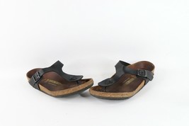 Vtg Birkenstock Womens 7 Distressed Leather Buckle Toe Thong Sandals Bla... - £31.11 GBP