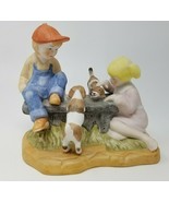 Paul Sebastian Boy Girl Playing with Puppies on a Bench Figurine Vintage... - £13.31 GBP