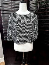 NU New York Women&#39;s Black &amp; White Herringbone 3/4 Sleeve Blouse Key Hole... - $17.75