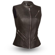 Women Fairmont Soft Naked Cowhide With Zippered Pockets Biker Vest - £111.90 GBP+