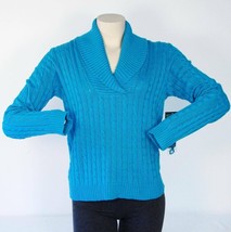 Lauren Ralph Lauren Blue Silk &amp; Cashmere Cowl Neck Cable Knit Sweater Womens NWT - £134.31 GBP