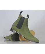 Handmade Men&#39;s Green Suede Ankle High Chelsea boots, Men Designer Formal... - £127.88 GBP+