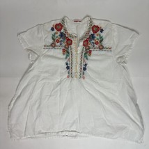 Johnny Was Workshop Shirt Womens Sz Large White Aztec Floral Peasant Boh... - £44.68 GBP
