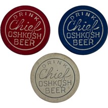 Drink Chief Oshkosh Beer Wisconsin WI Souvenir Wooden Nickel Poker Chip Lot of 3 - £21.89 GBP