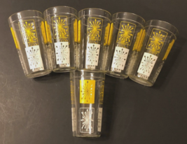 $55 MCM Atomic Yellow Starburst Drinking Glass Mid Century Vintage 50s Set of 6 - £30.98 GBP