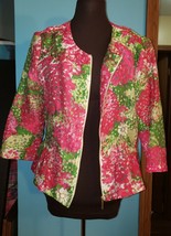 Ruby Rd Dressy Sheer Blouse Jacket Shacket Pink Green 3/4 Sleeve Shirt Size 10 - £15.68 GBP