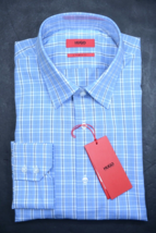 HUGO BOSS Uomo Menzo Regular Cotone Blu Quadri Camicia 39 15.5 32/33 - $63.86