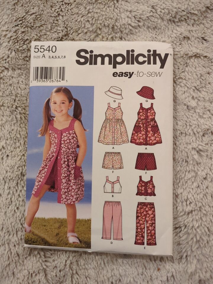 Simplicity Sewing Pattern 5540 Dress Top Pants Shorts Girls Sizes 3-8 Uncut - £7.46 GBP