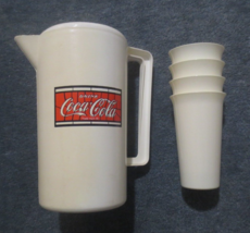 Coca Cola 88oz Plastic Pitcher Tiffany design both sides &amp; set of 4 12 o... - £7.57 GBP