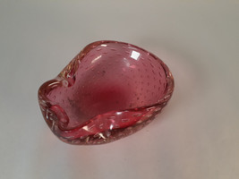 Vintage Murano Style Clear to Pink Bubbled Glass Ashtray, 7&quot; x 6&quot; - £13.41 GBP