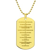 Ten Commandments English Engraved Dog Tag Bible Necklace  Stainless Steel 18k G - £45.15 GBP+