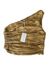 Joie One Shoulder Ruched Asymmetrical Pleated Top Gold ( L ) - $59.37