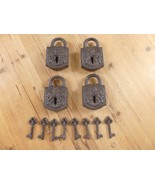 4 Cast Iron Lock And Key Sets Large Antique Vintage Look Finish Prop Ske... - $49.10 CAD