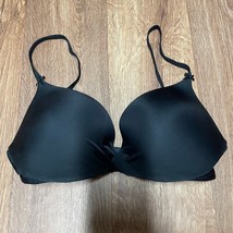Victorias Secret Black Plunge Push Up Bra Size 32D Womens Twist Front Satin - $24.75