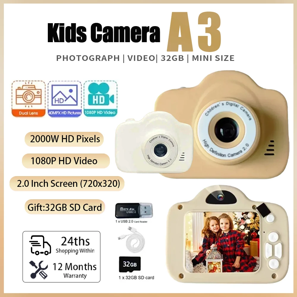 A3 Children&#39;s Mini Camera Multi-function Color Display HD 1080p Portable Digital - £21.00 GBP+