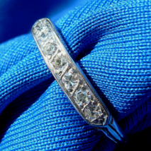 Earth mined Diamond Deco Wedding Band 14k White Gold Antique Bridal Slim Ring 7 - $40,424.08 MXN