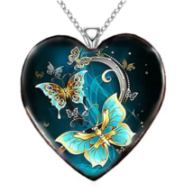 Chic Heart-Shaped Butterfly Alloy Pendant Necklace - New - £11.79 GBP