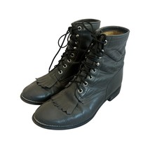 Justin 502Y Vintage Lace-Up Boots Mid-Calf Height Grey Leather Western S... - $72.57