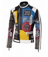 New Philipp Plein Multicolor Full Studded Embroidery Patches Leather Jac... - $369.26 CAD