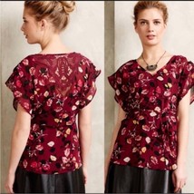 Anthropologie Meadow Rue Boho Maroon Rose Garden Kimono Blouse Size Small - £19.11 GBP