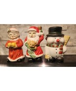 Vintage Mr &amp; Mrs Santa Claus Snowman Porcelain Christmas 4&quot; Rare - £10.96 GBP