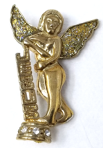 Art Deco Jesus Angel Sparkle Broach Pin Gold Color Metal Vintage - £22.50 GBP