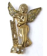 Art Deco Jesus Angel Sparkle Broach Pin Gold Color Metal Vintage - £22.43 GBP