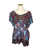 One World SS Peasant Blouse Colorful Tribal 1X 0156 - $29.48 CAD