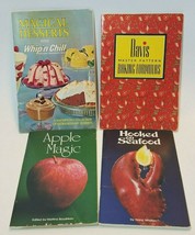 D8Lot of 4 Vintage Cookbooks Apple Magic Hooked on Seafood Magical Desserts etc. - £10.24 GBP