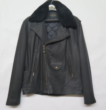 Golden Bear Black Leather Motorcycle Fur Collar Bomber Jacket Mens Sz L ... - $427.45