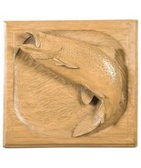 Plaque MOUNTAIN Lodge Jumping Rainbow Trout Fish Beige Resin Hand-Cast - £235.12 GBP