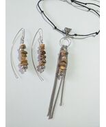 Brown Jasper Silver jewelry set earrings and necklace Boho jewelry set b... - $73.24 CAD