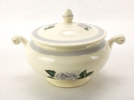 Vintage China Sugar Bowl w/Lid, Nautilus Eggshell, White Rose, Homer Laughlin - £15.49 GBP