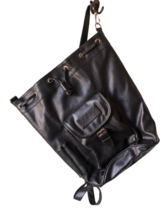 Vintage Vegan Leather Bucket Bag Backpack Sling Purse Black Paris Sport Club 15&quot; - £13.82 GBP