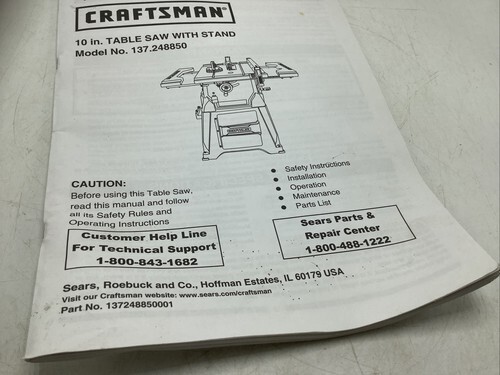 Original Craftsman  10” Table Saw Manual. 137.248850 Item image 3