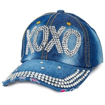 Bling Denim Baseball Cap XOXO Rhinestones &amp; Brim Design One Size Fits Most - $22.00