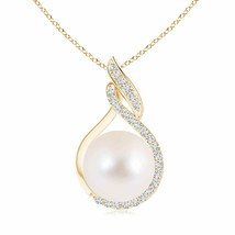 ANGARA Freshwater Pearl Swirl Pendant with Diamonds in 14K Solid Gold | 18&quot;Chain - £843.41 GBP
