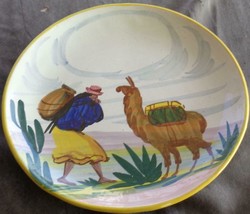 Vintage Hand Crafted Terra Cotta Pottery Dinner Plate - Peru - VGC - GORGEOUS - £23.29 GBP