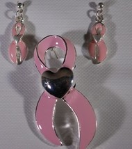 Breast Cancer Awareness Pink Ribbon Brooch &amp; Earring Set - $5.95