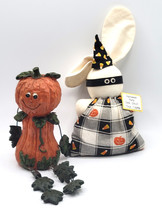 2 Folk-Art Halloween Fall Thanksgiving Autumn Decoration Pumpkin Ghost Bean Bag - £21.03 GBP