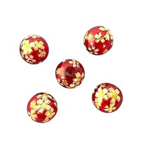 5 Beads Japanese Tensha Glass Red White Pink Sakura Flower 12mm Round Bauble - £3.94 GBP