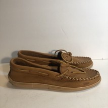 MINNETONKA Womens Size 9 Brown Leather Upper Slip On Rubber Sole Moccasin Shoe - £22.15 GBP