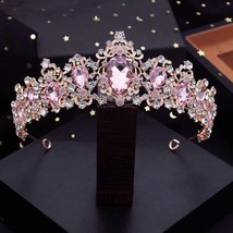 Baroque Gold Pink Crystal Bridal Tiara | Gold Silver White Blue Red   Pr... - £52.58 GBP