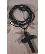 Hematite Cross on Black Cord - $2.95