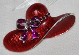 Red Hat Brooch with Purple Bow - $8.95
