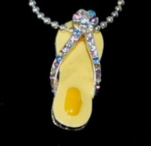 Yellow Crystal and Silver Flip Flop  Pendant Necklace - $8.95