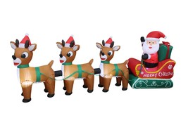 8 Foot Long Christmas LED Inflatable Santa Sleigh Reindeer Yard Party Decoration - £76.29 GBP