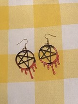 Acrylic Resin Handmade Pentagrams. Goth, Witch Black And Pink Earrings 2... - $93.00 MXN