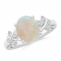 ANGARA Solitaire Oval Opal Criss Cross Ring with Diamonds for Women in 14K Gold - £862.76 GBP